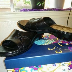 Clarks Black Leather Slides